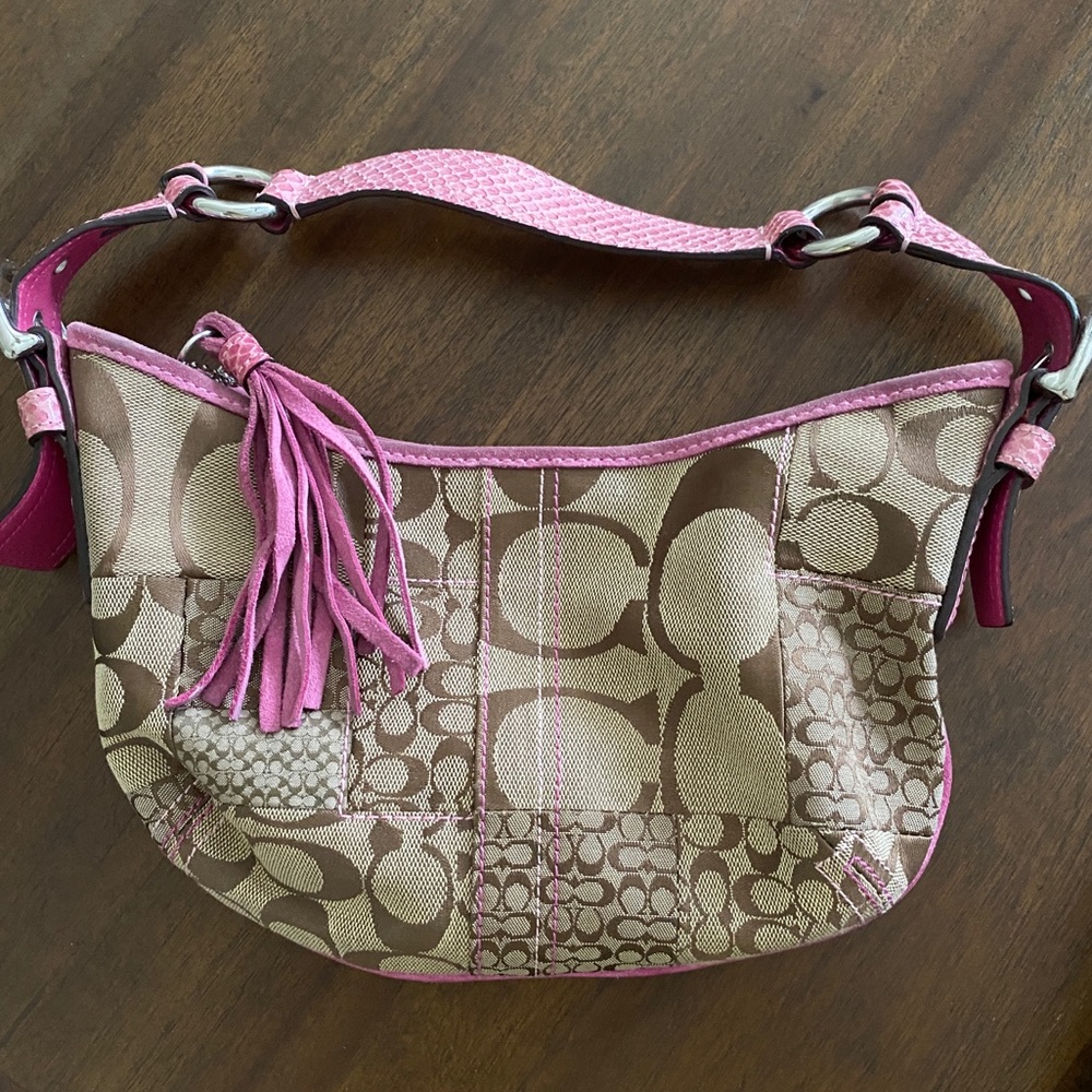 Authentic Coach Small Hobo Bag Pink Snakeskin
